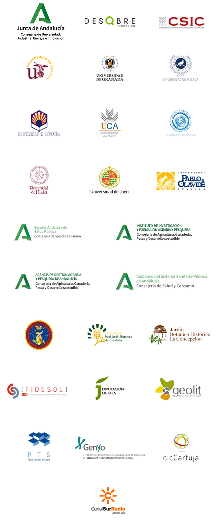 Imagen con los logotipos de las empreses e instituciones colaboradoras con Café con Ciencia.
